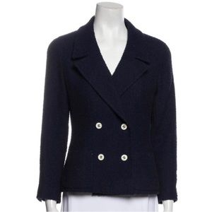 CHANEL Navy Blue Blazer with White Buttons